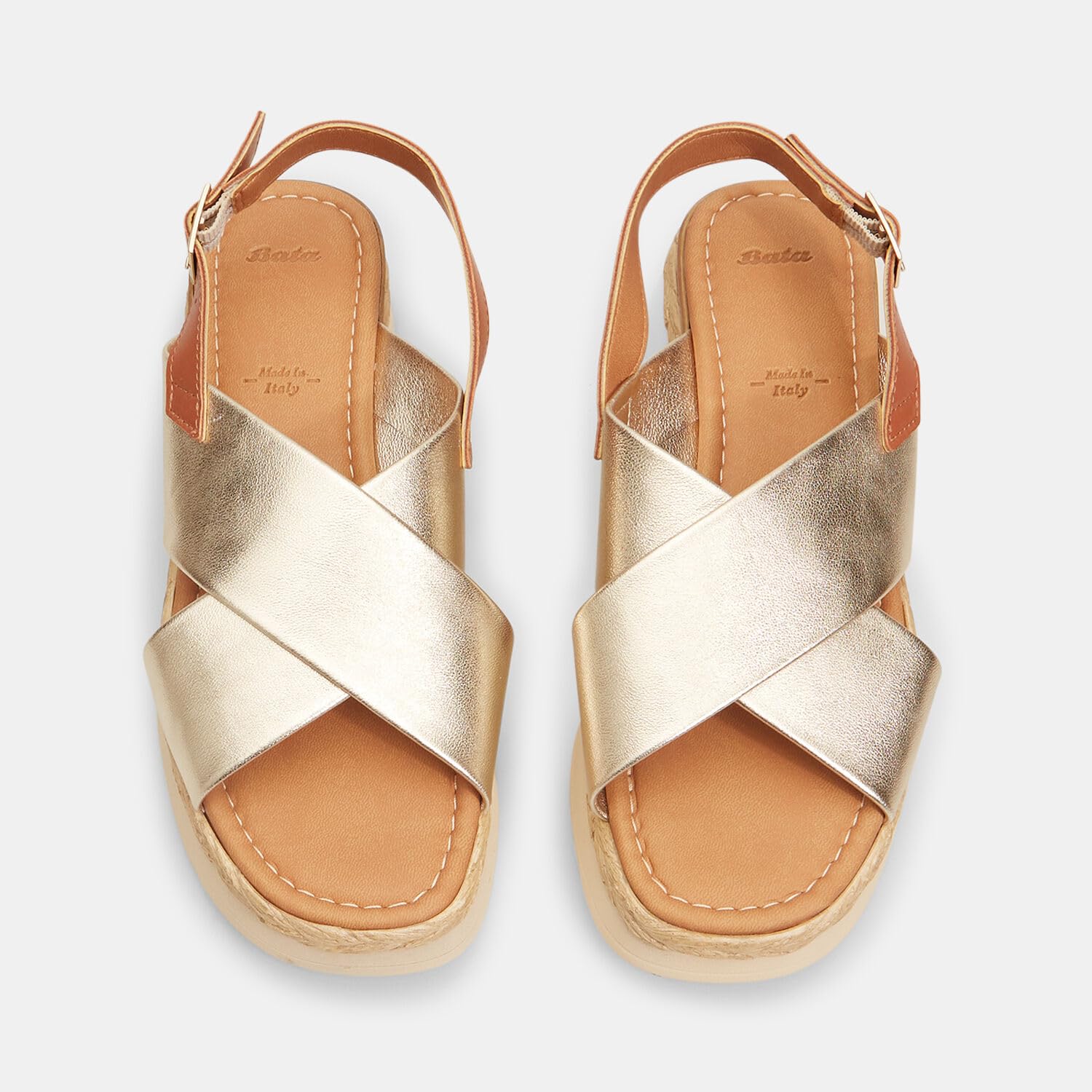 Bata Sandales Femme cuir bandes croisées plateforme