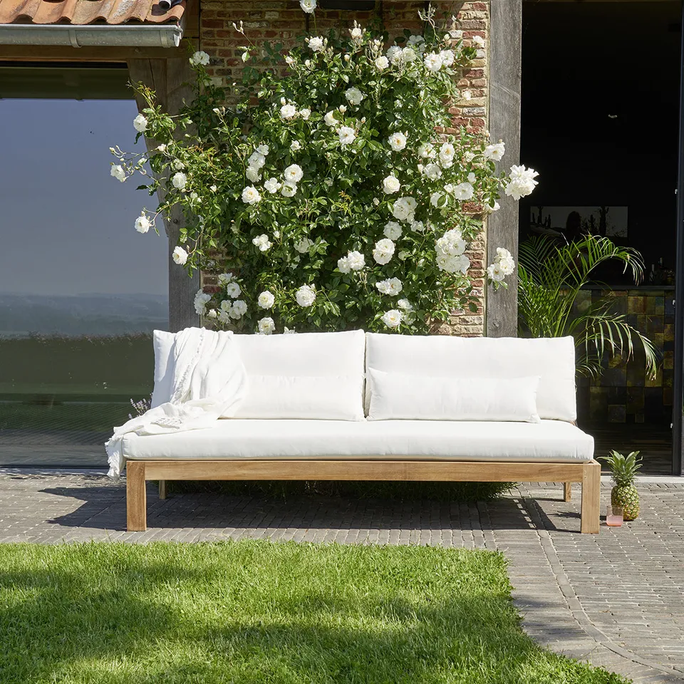 Berah Getah Palma canapé de jardin teck blanc 3 places