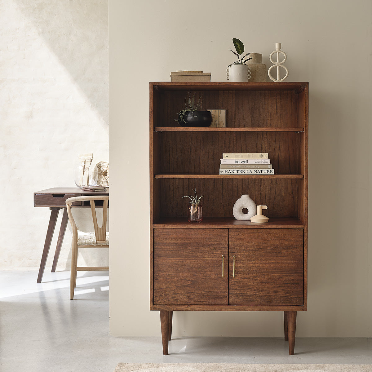 Berah Getah VINTAGE Bibliothèque mindi noyer 85 cm
