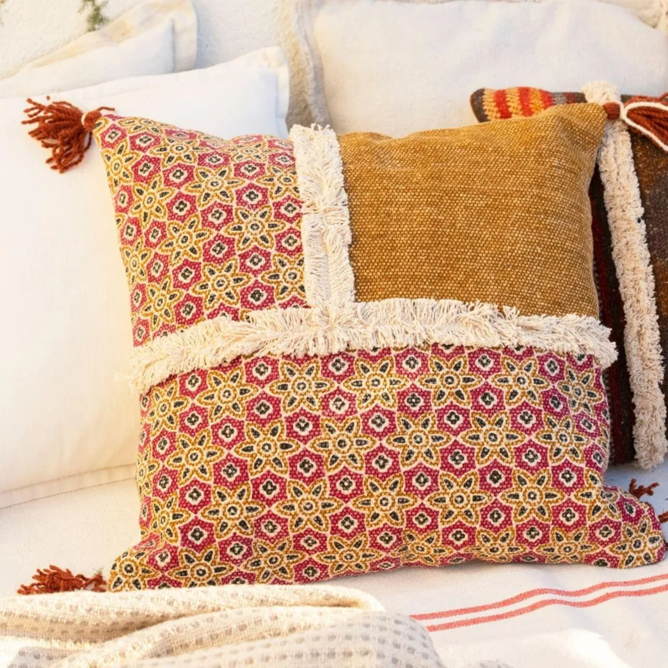 Andrea House Textil coussin coton rose à fleurs