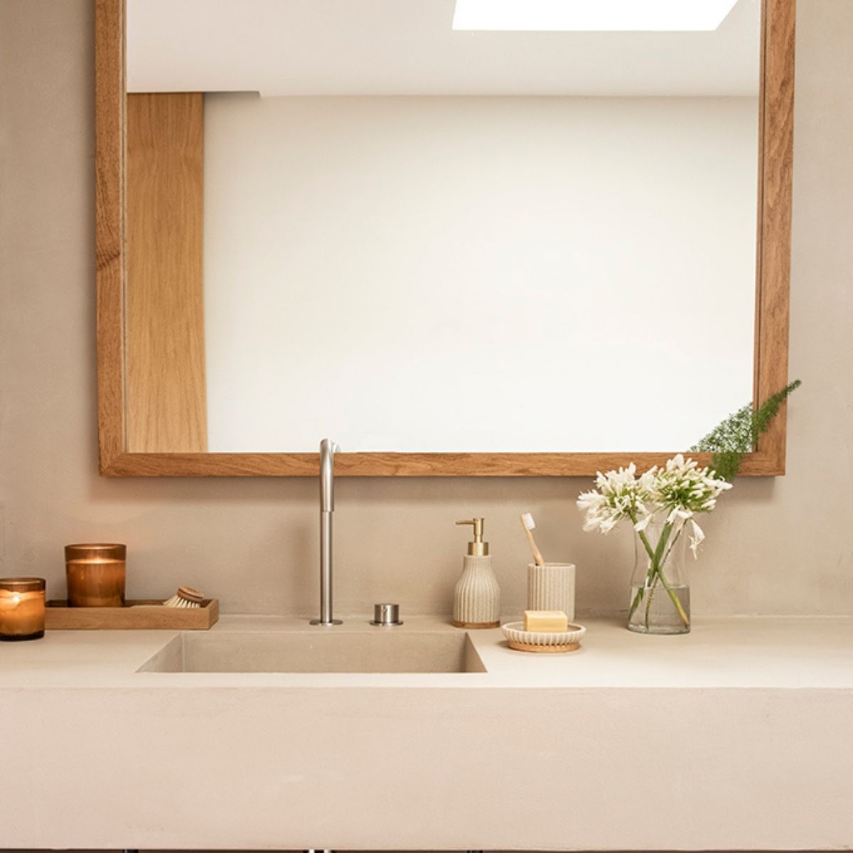 Andrea House Baño distributeur savon bois résine beige