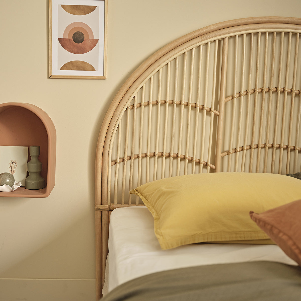 Berah Getah Boho tête de lit rotin 140 cm demi-lune