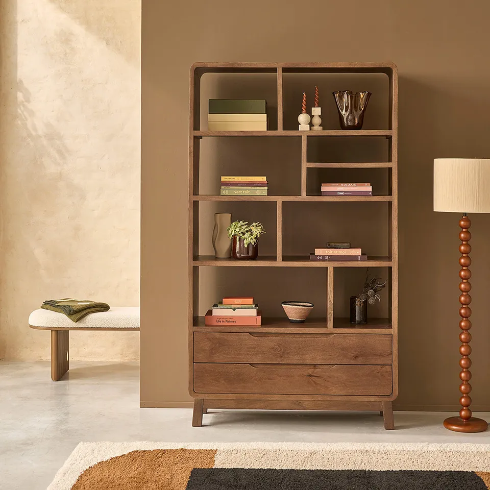 Berah Getah Nova bibliothèque manguier massif 118 cm 2 tiroirs