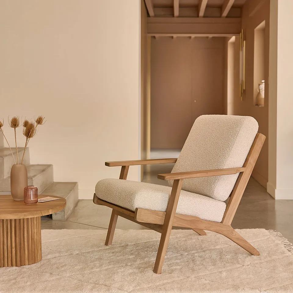 Berah Getah SERENE Fauteuil teck bouclette blanc