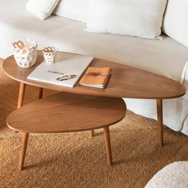 Andrea House Mueble set 2 tables gigognes frêne foncé