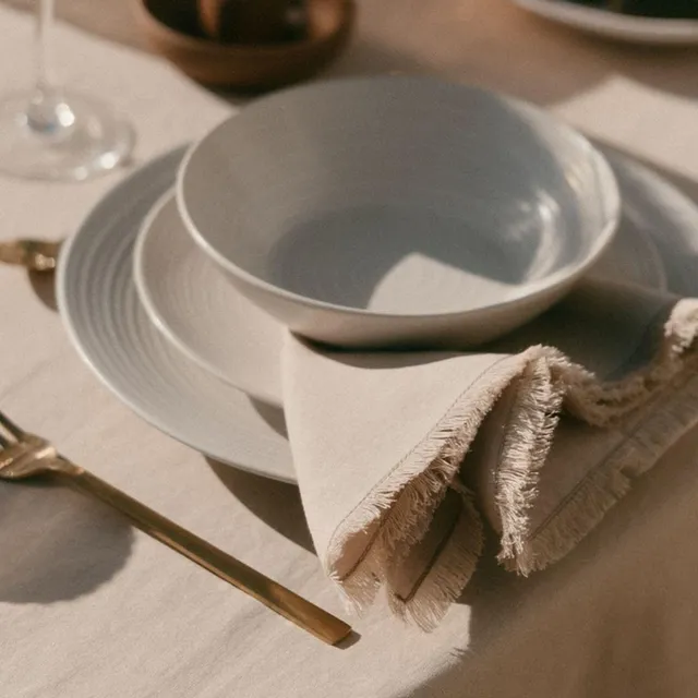Andrea House set 2 serviettes table lin beige franges