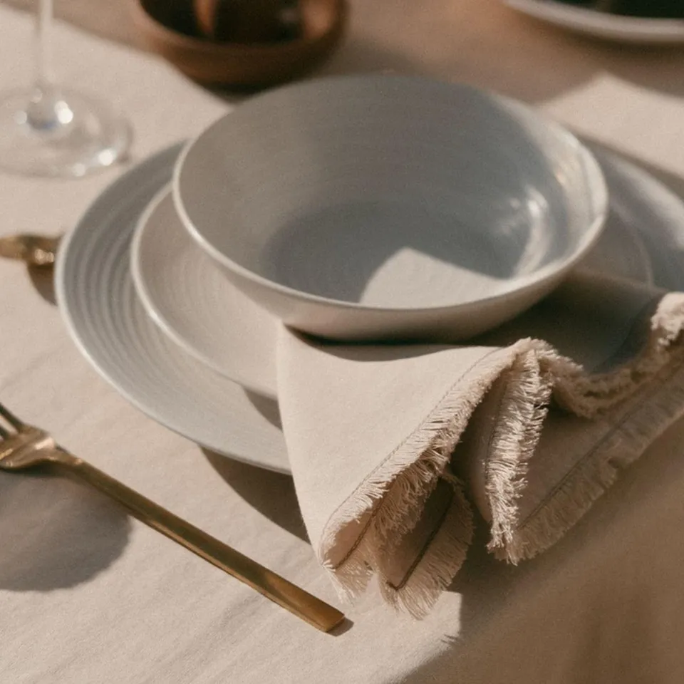 Andrea House set 2 serviettes table lin beige franges