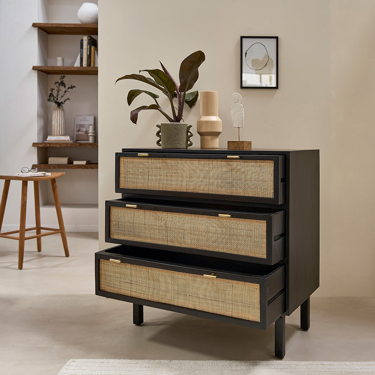Berah Getah Blaise commode manguier cannage noir 90 cm