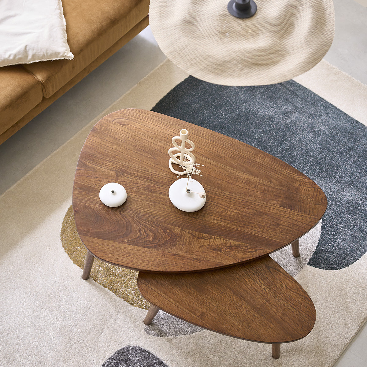 Berah Getah Brune lot 2 tables basses mindi noyer