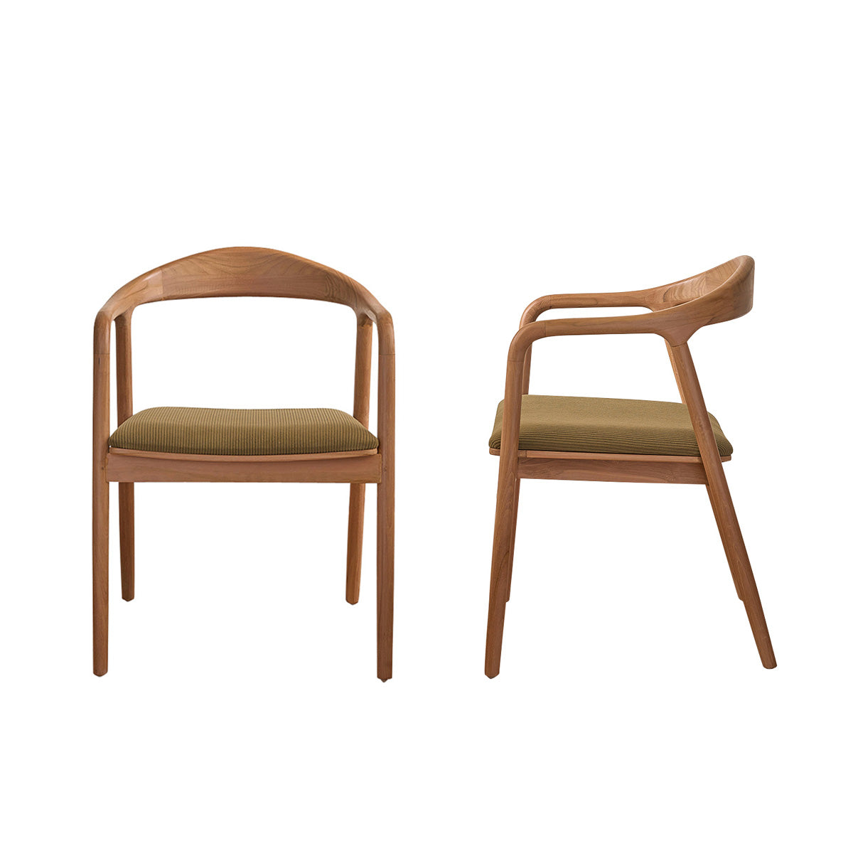 Berah Getah Ambre chaise teck velours côtelé kaki lot de 2