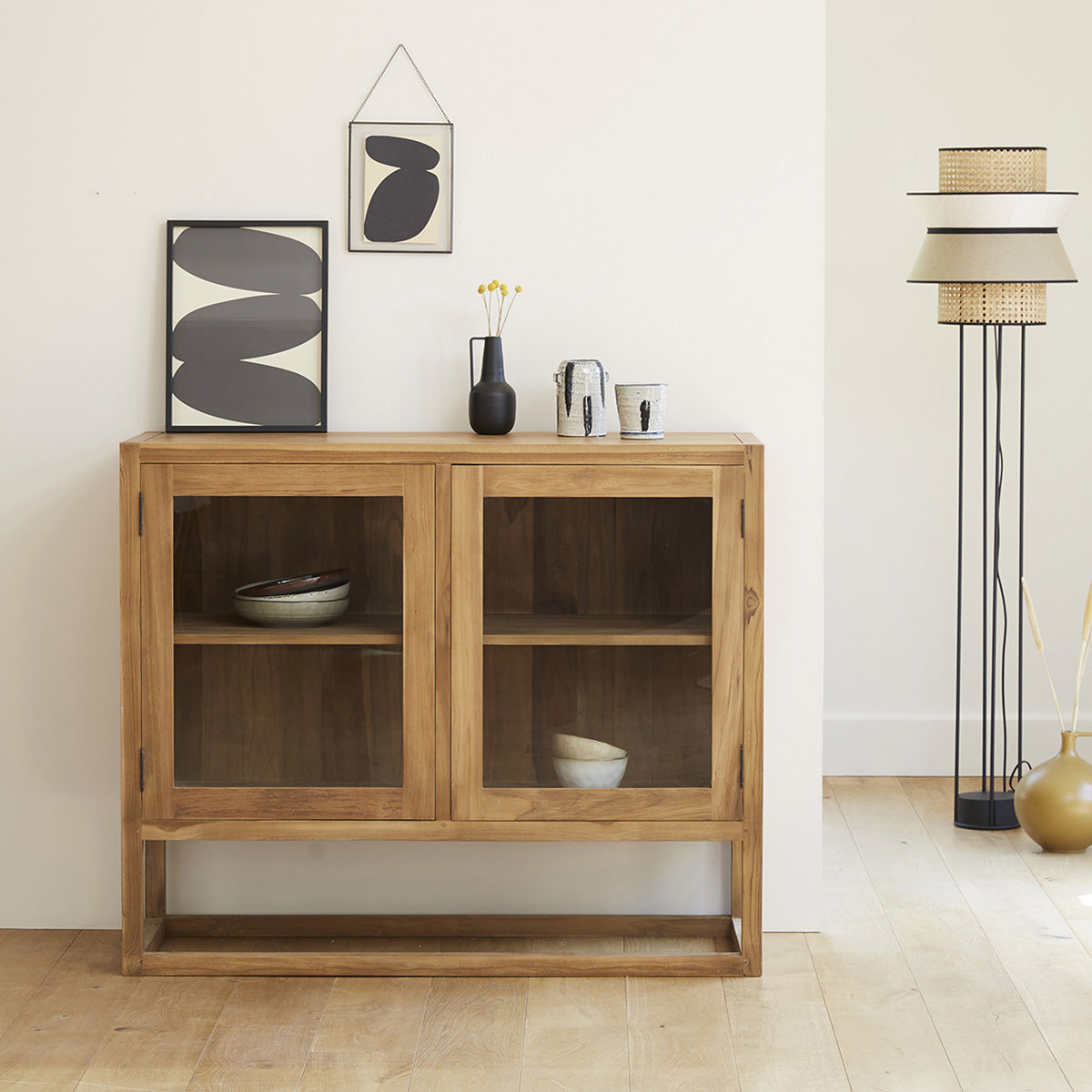 Berah Getah Boston buffet teck verre 120 cm vitrine