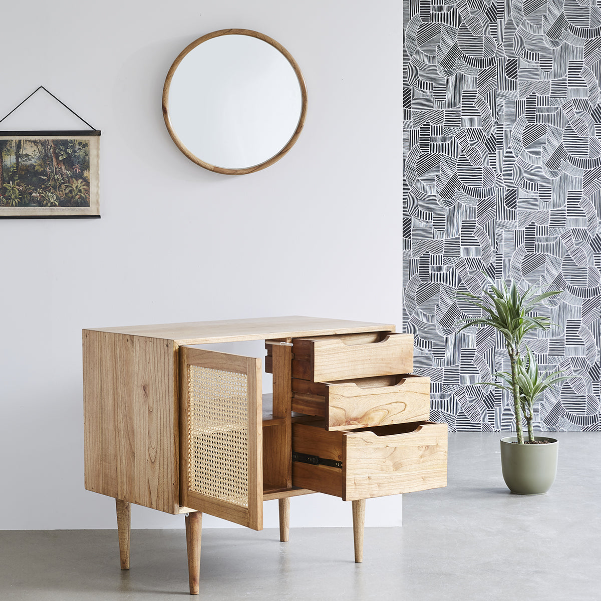 Berah Getah Salle de bain HANA meuble sous vasque cannage 85 cm