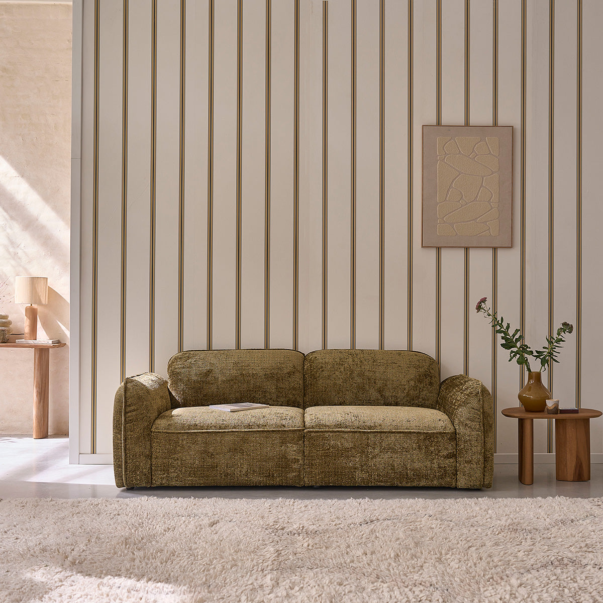 Berah Getah Salon canapé 3 places velours texturé vert