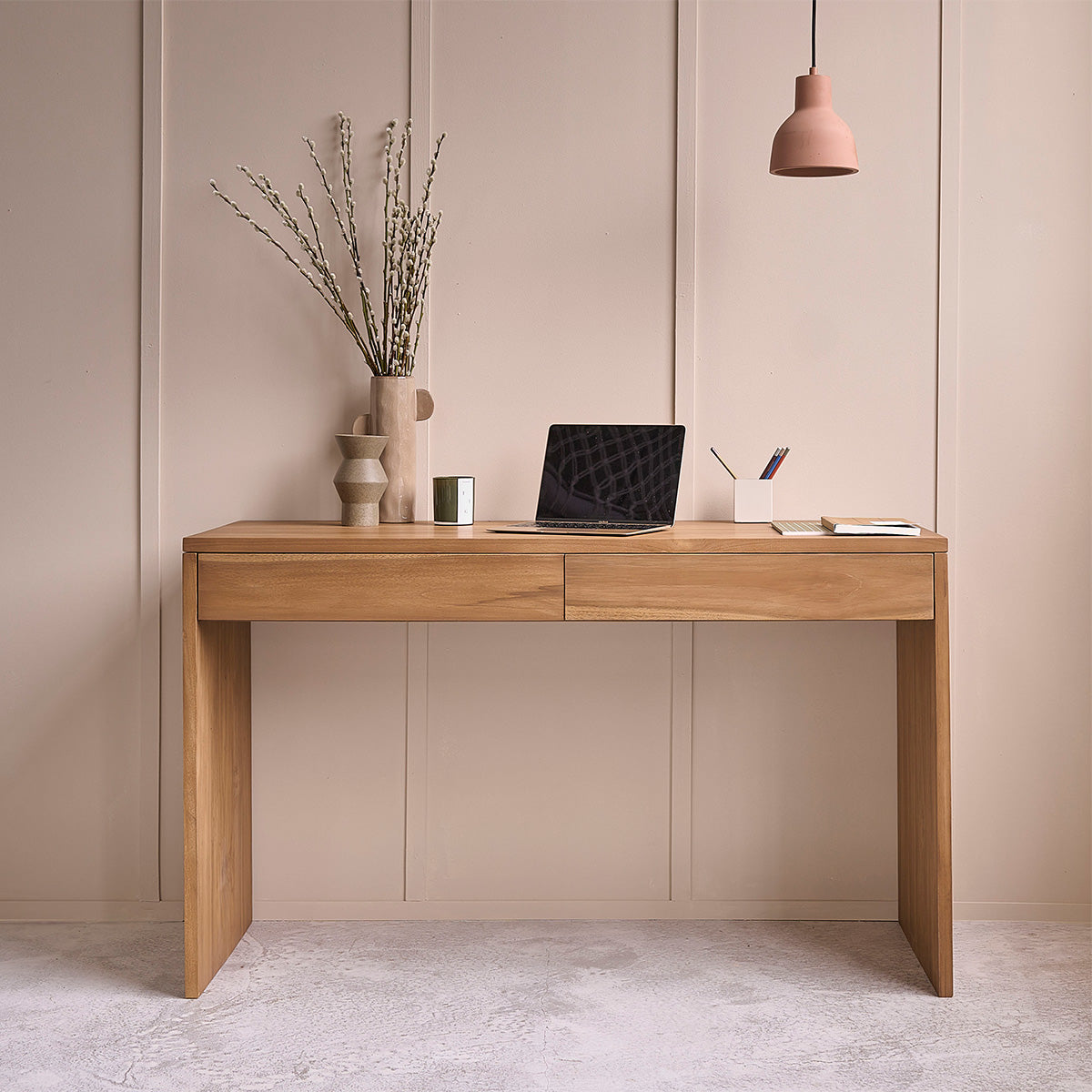 Berah Getah Tristan bureau teck massif 130 cm 2 tiroirs