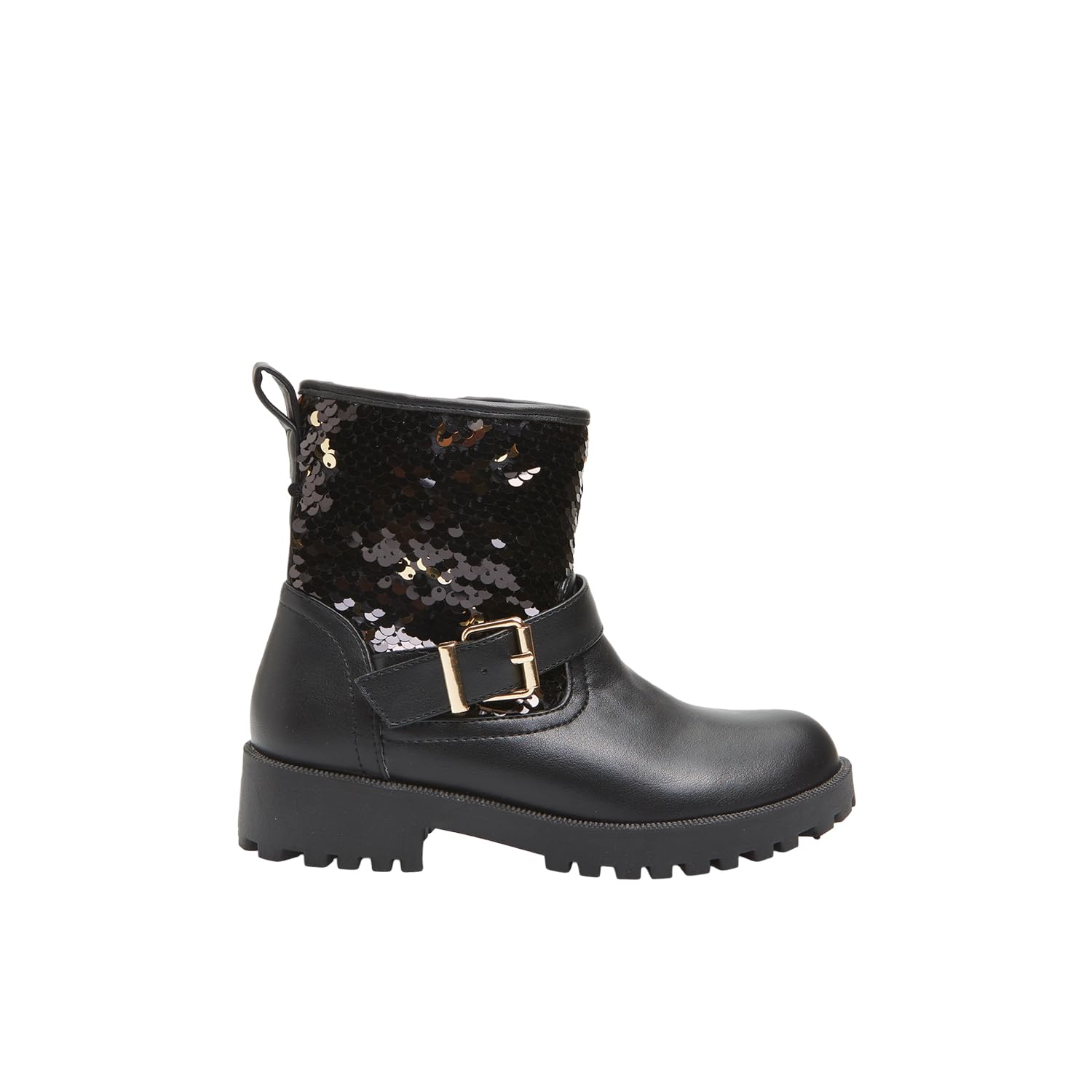 Bata bottes fille paillettes noir doré zip