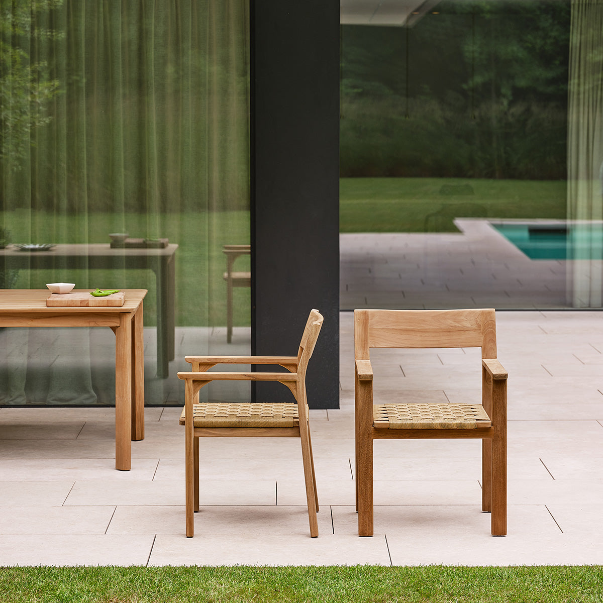 Berah Getah Piana fauteuil jardin teck rotin lot de 2