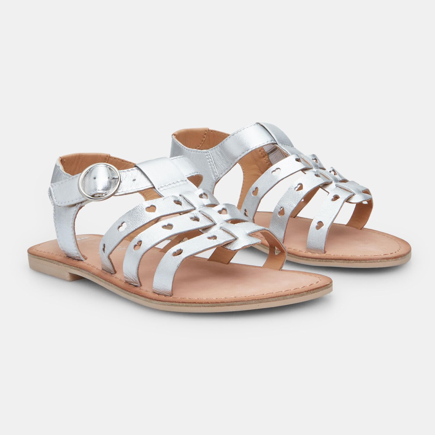 Bata sandales fille cuir T-bar argent coeurs