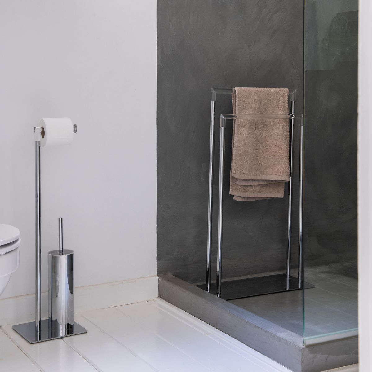 Andrea House Baño porte-rouleau métal argenté avec brosse
