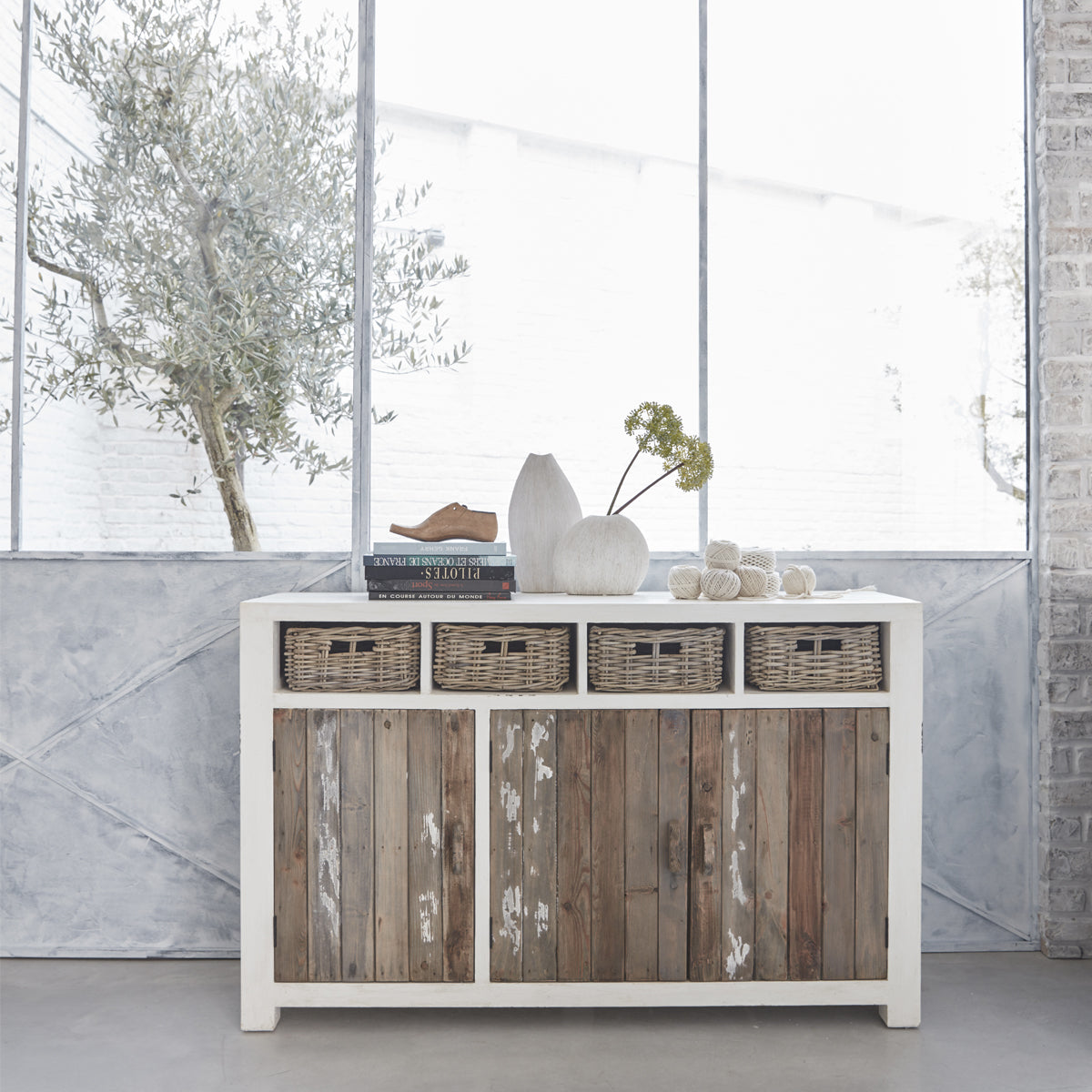 Berah Getah Honfleur buffet pin recyclé 145 cm 3 portes