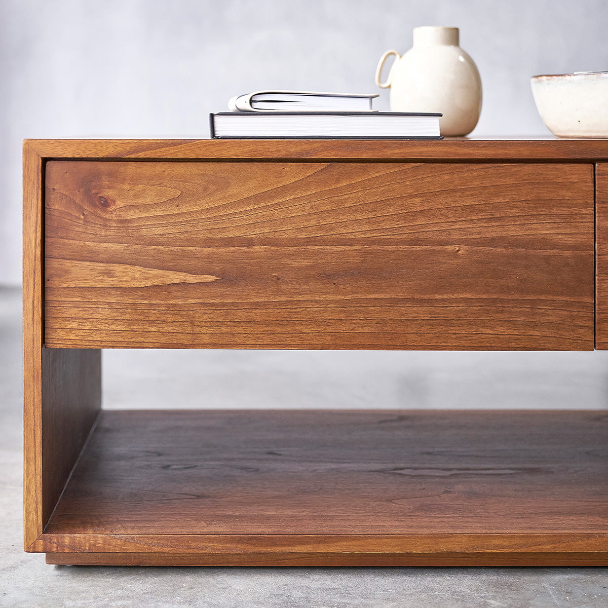 Berah Getah Milo table basse bois 120 cm noyer 2 tiroirs