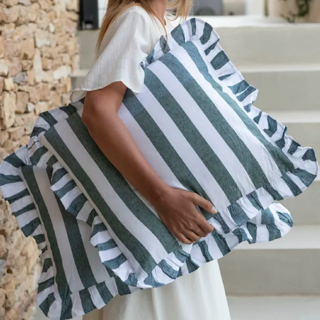 Andrea House Textil coussin carré Elvira rayures vert bleu