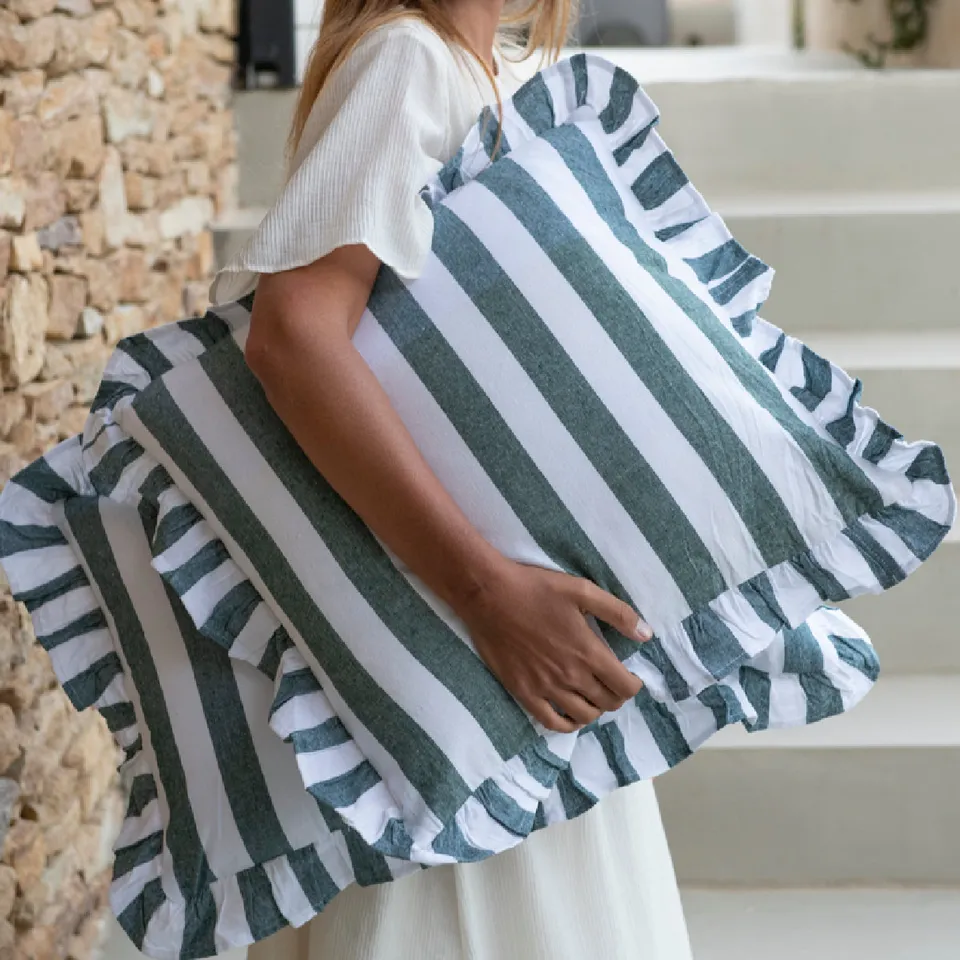 Andrea House Textil coussin carré Elvira rayures vert bleu