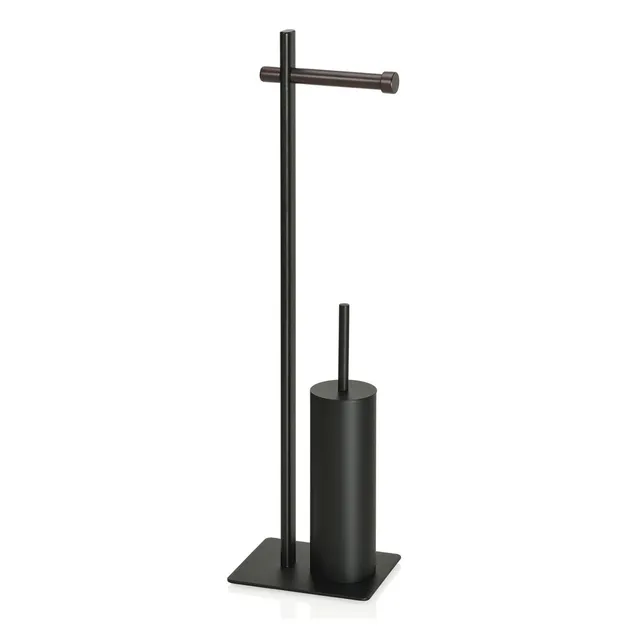 Andrea House Porte-rouleau WC noir métal bois avec brosse