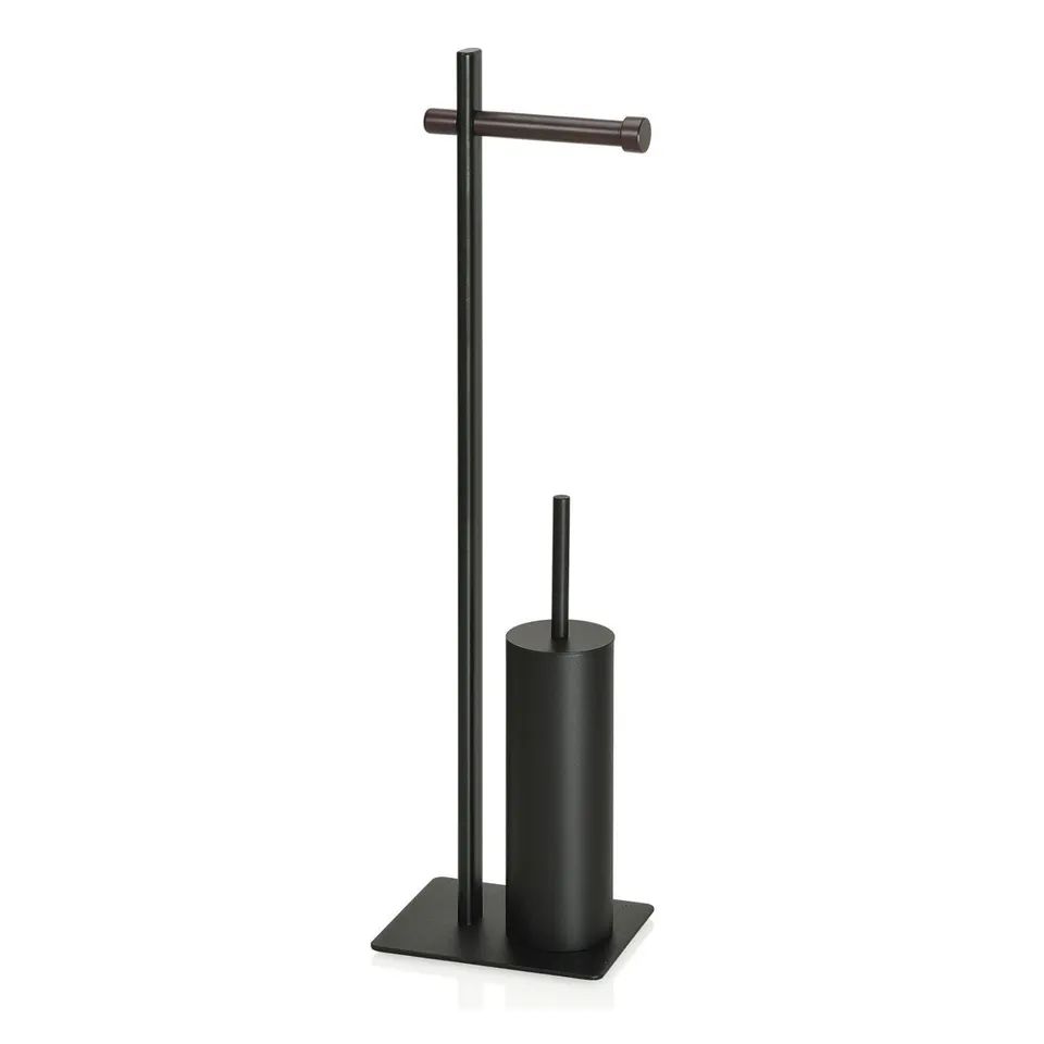 Andrea House Porte-rouleau WC noir métal bois avec brosse