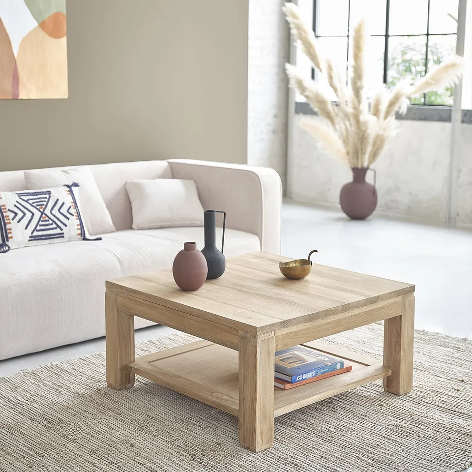 Berah Getah Boston table basse teck 80 cm carrée