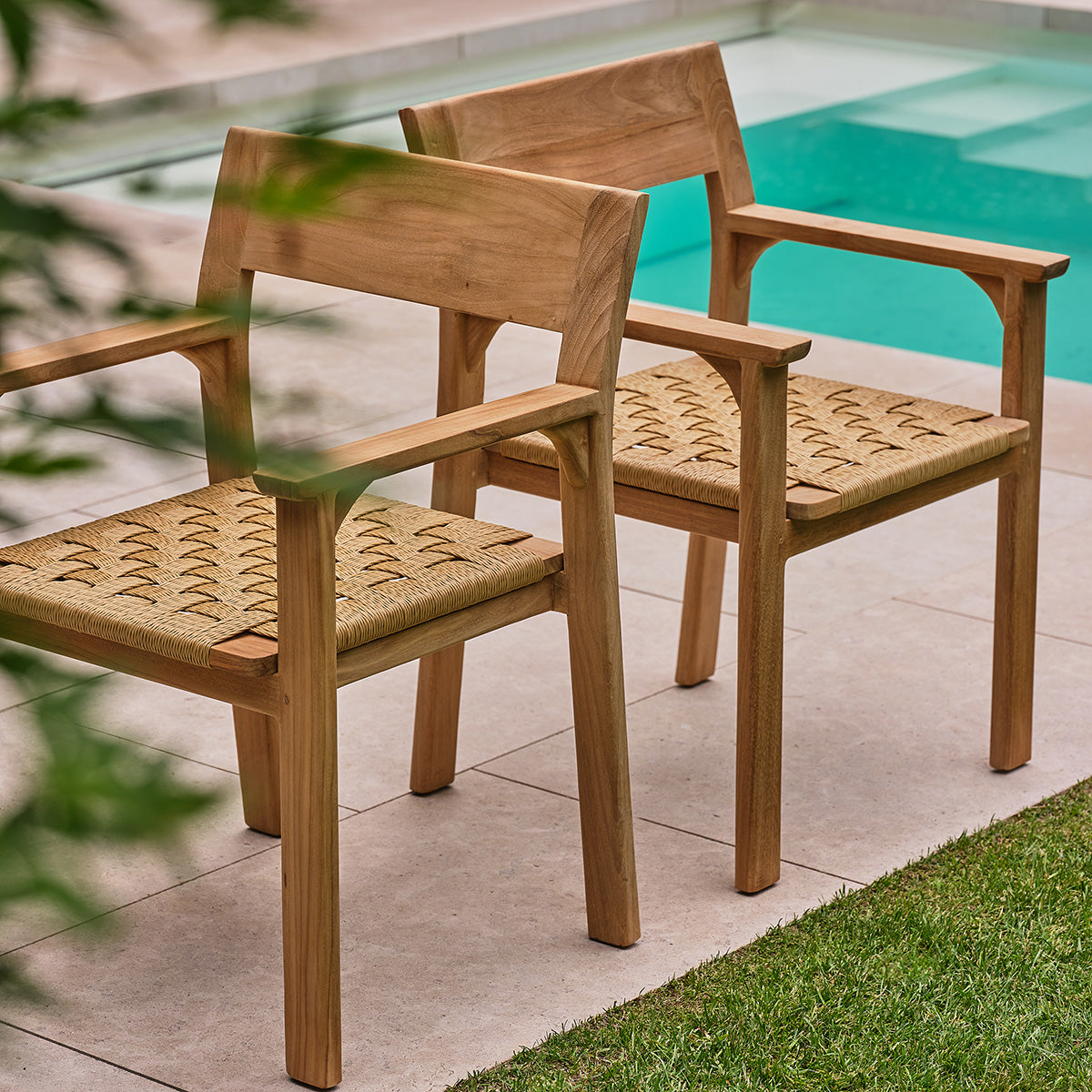 Berah Getah Piana fauteuil jardin teck rotin lot de 2