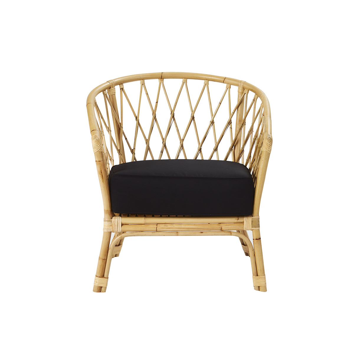 Berah Getah Salon Paola Fauteuil rotin coussin noir
