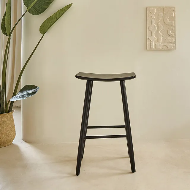 Berah Getah Ambre Tabouret de bar teck noir 75 cm