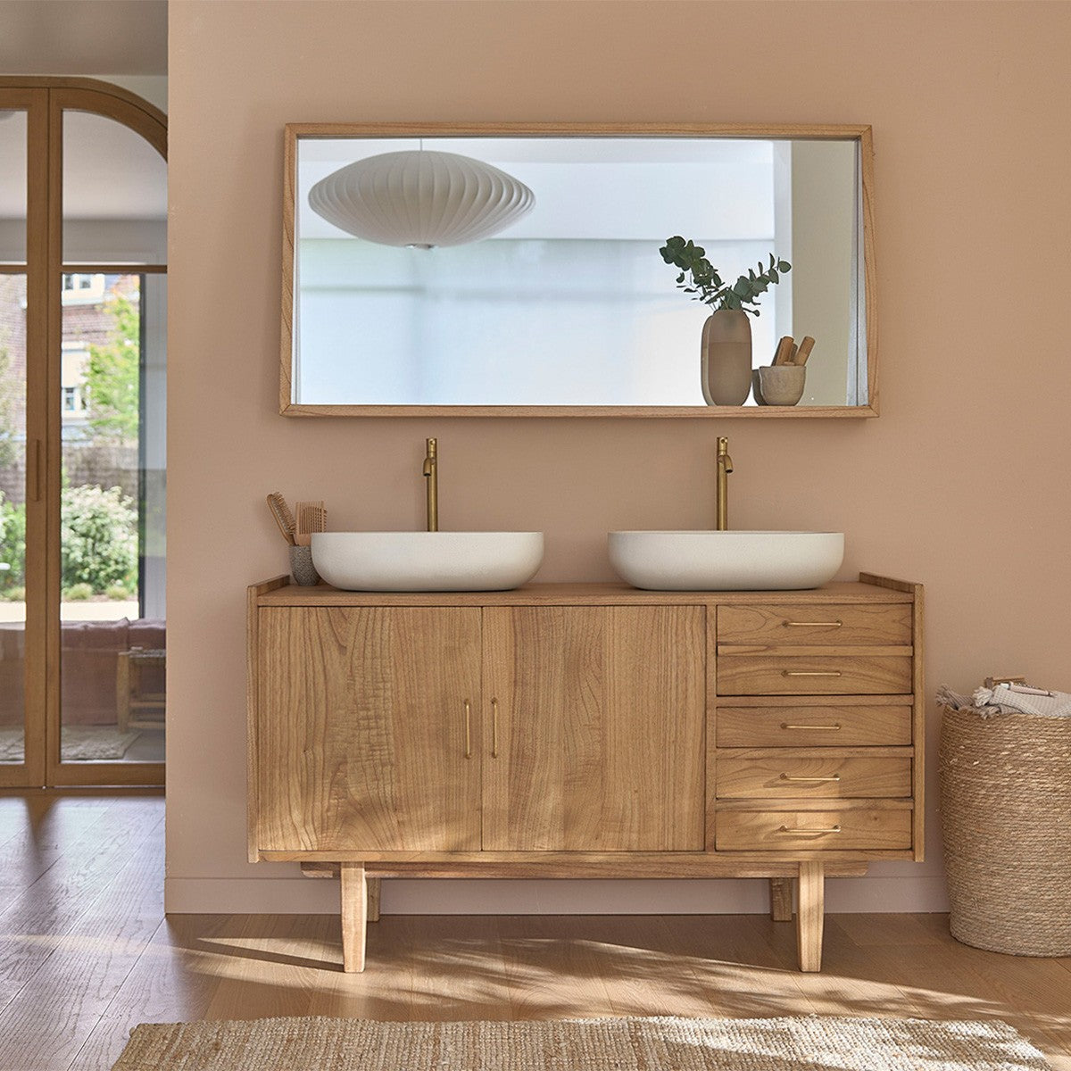 Berah Getah FIFTIES miroir bois 135x67 cm avec tablette