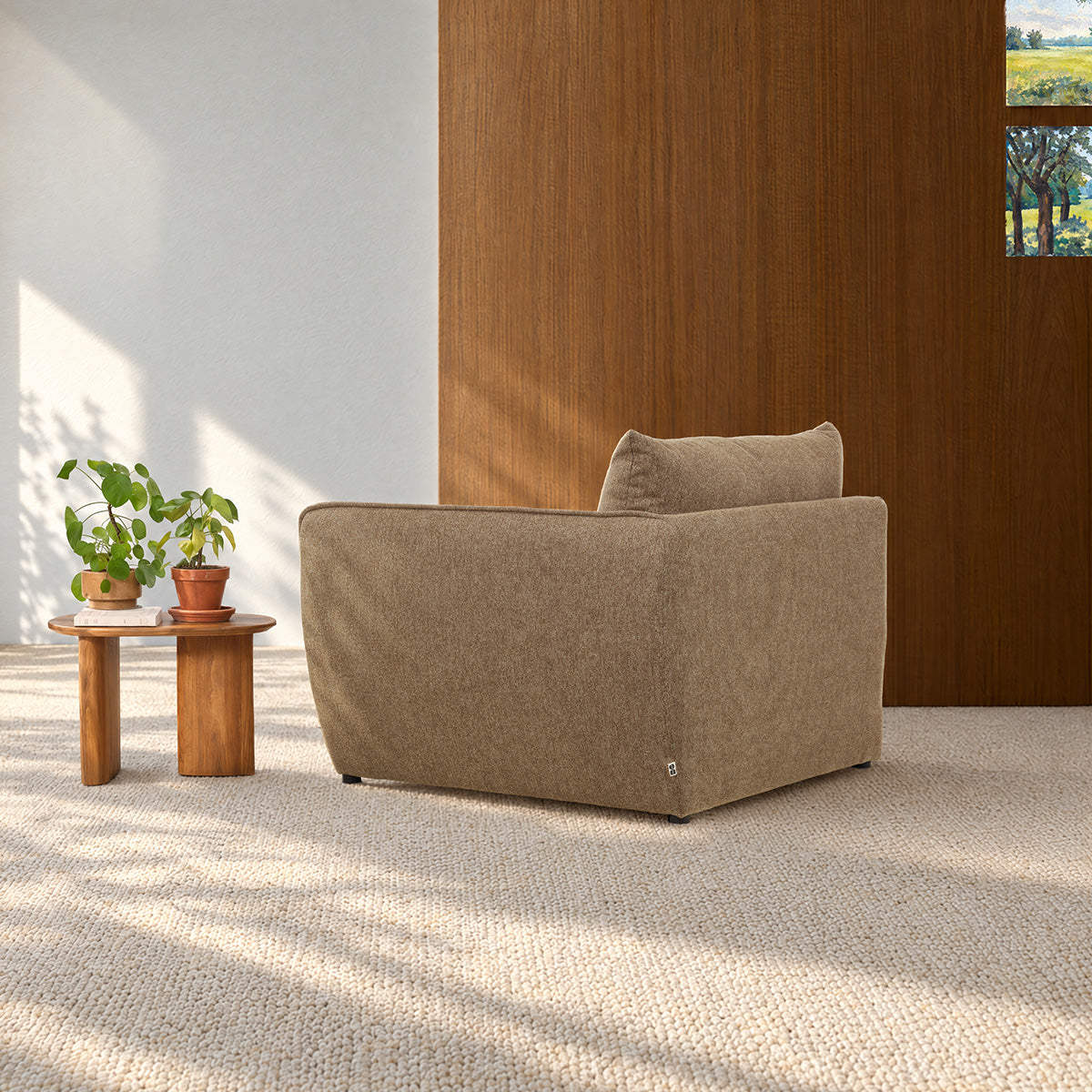 Berah Getah Leopold angle droit tissu marron clair 117 cm canapé