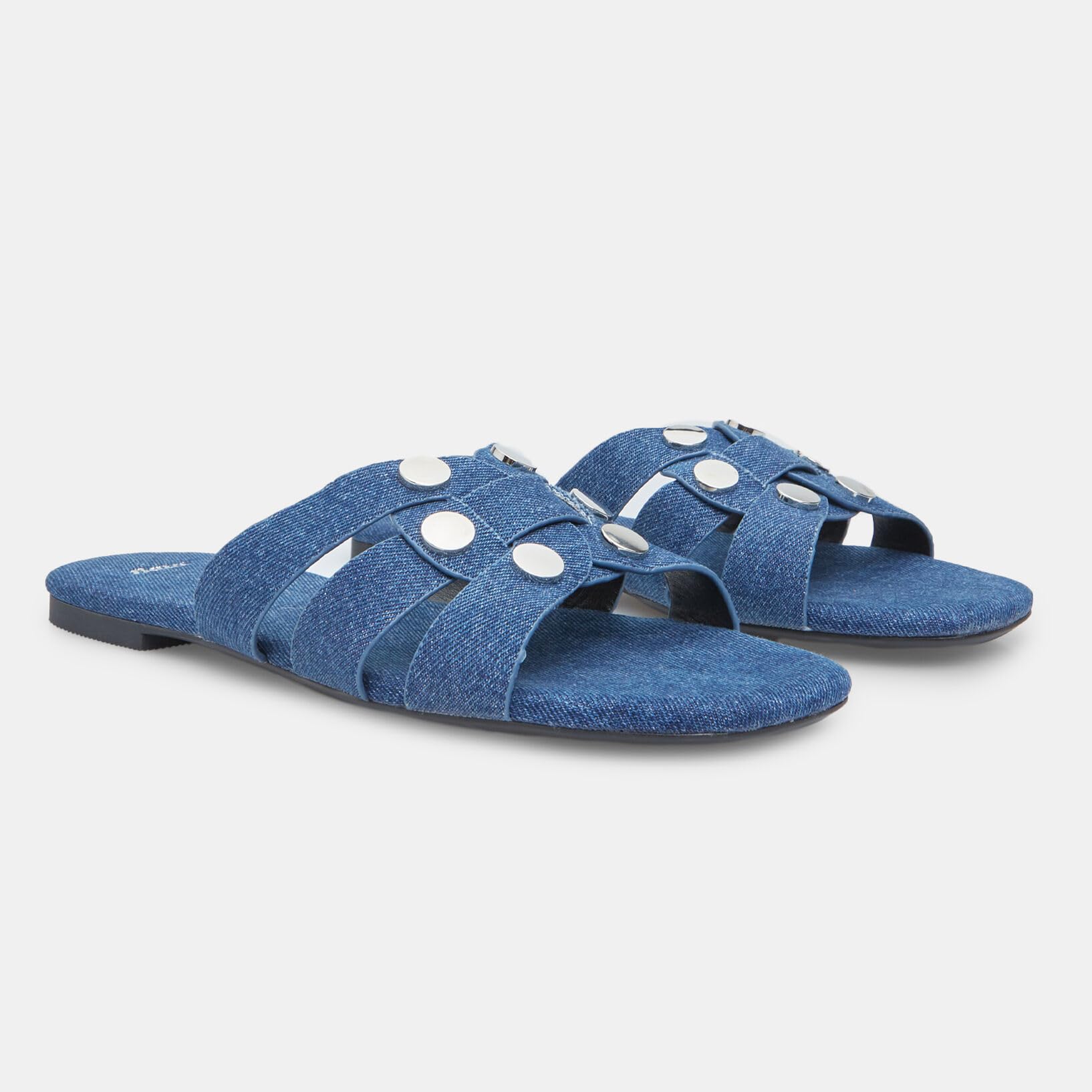 Bata Sandales Mules Plates Femme Denim clous