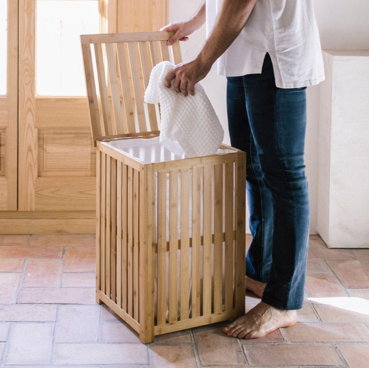 Andrea House Baño panier à linge bambou beige