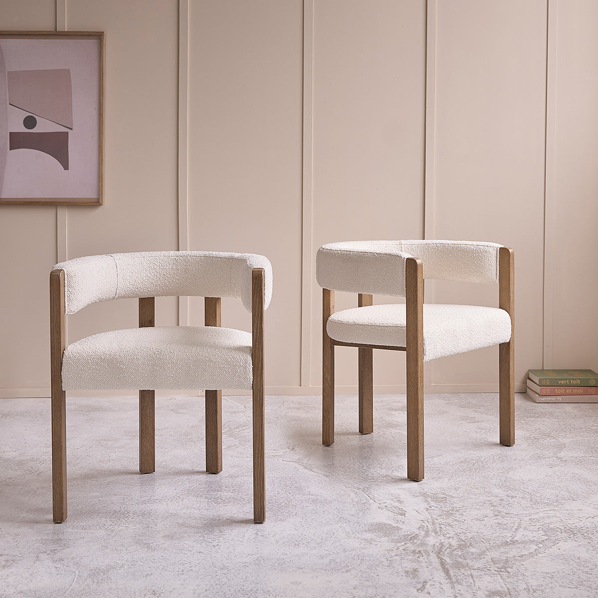 Berah Getah Cléa chaise chêne bouclette écrue