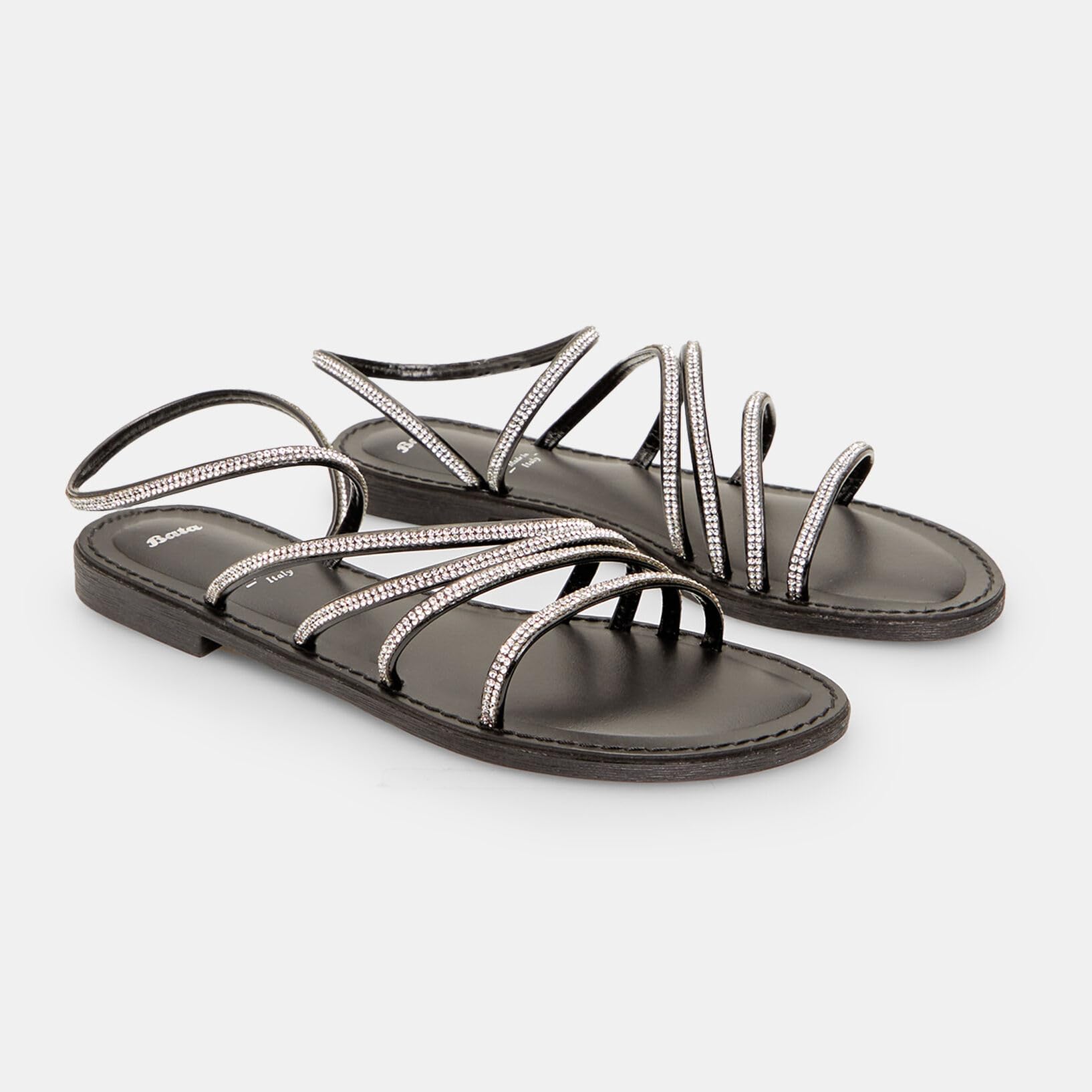 Bata Sandales femme plates strass noir 38 EU