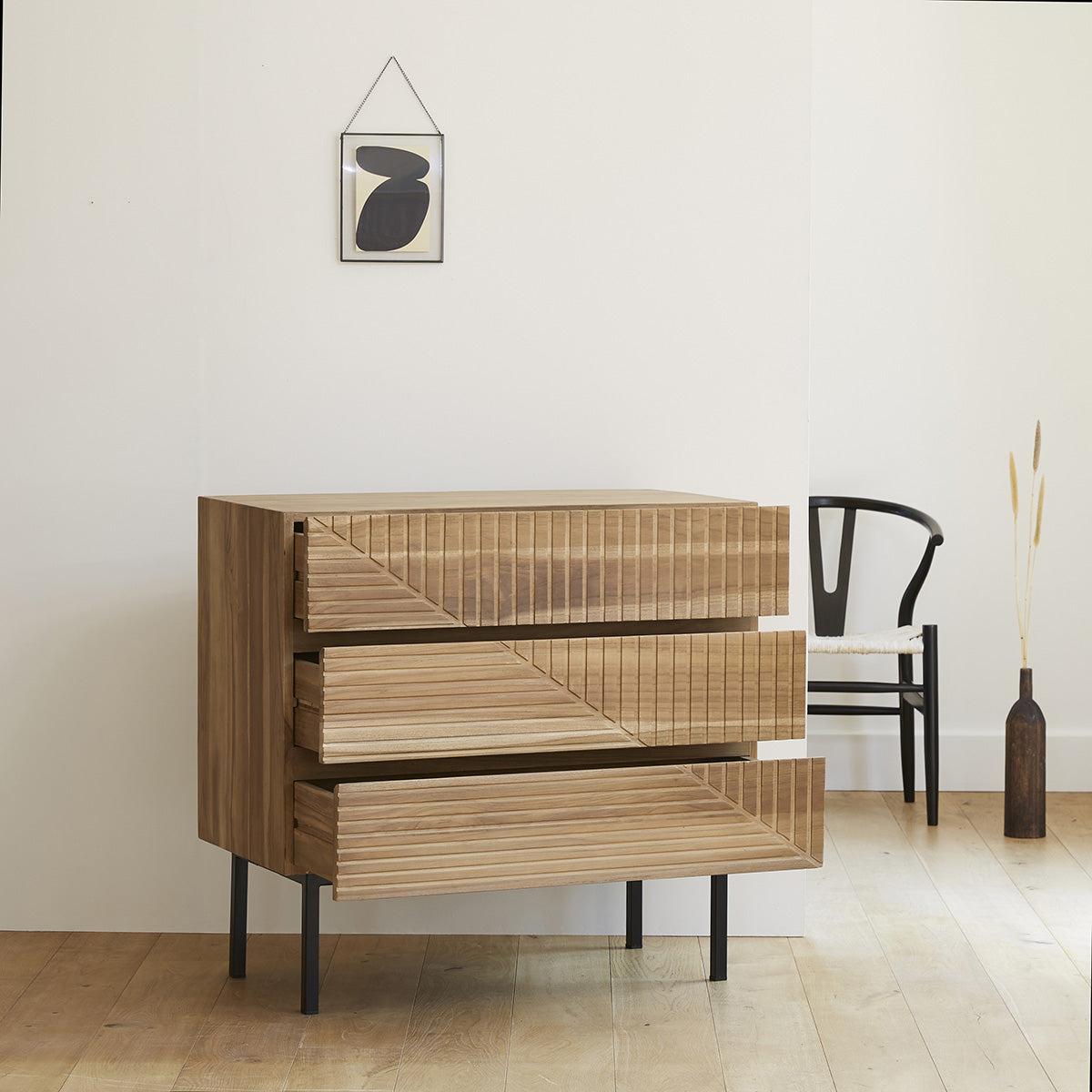 Berah Getah Portland commode teck 3 tiroirs 95 cm