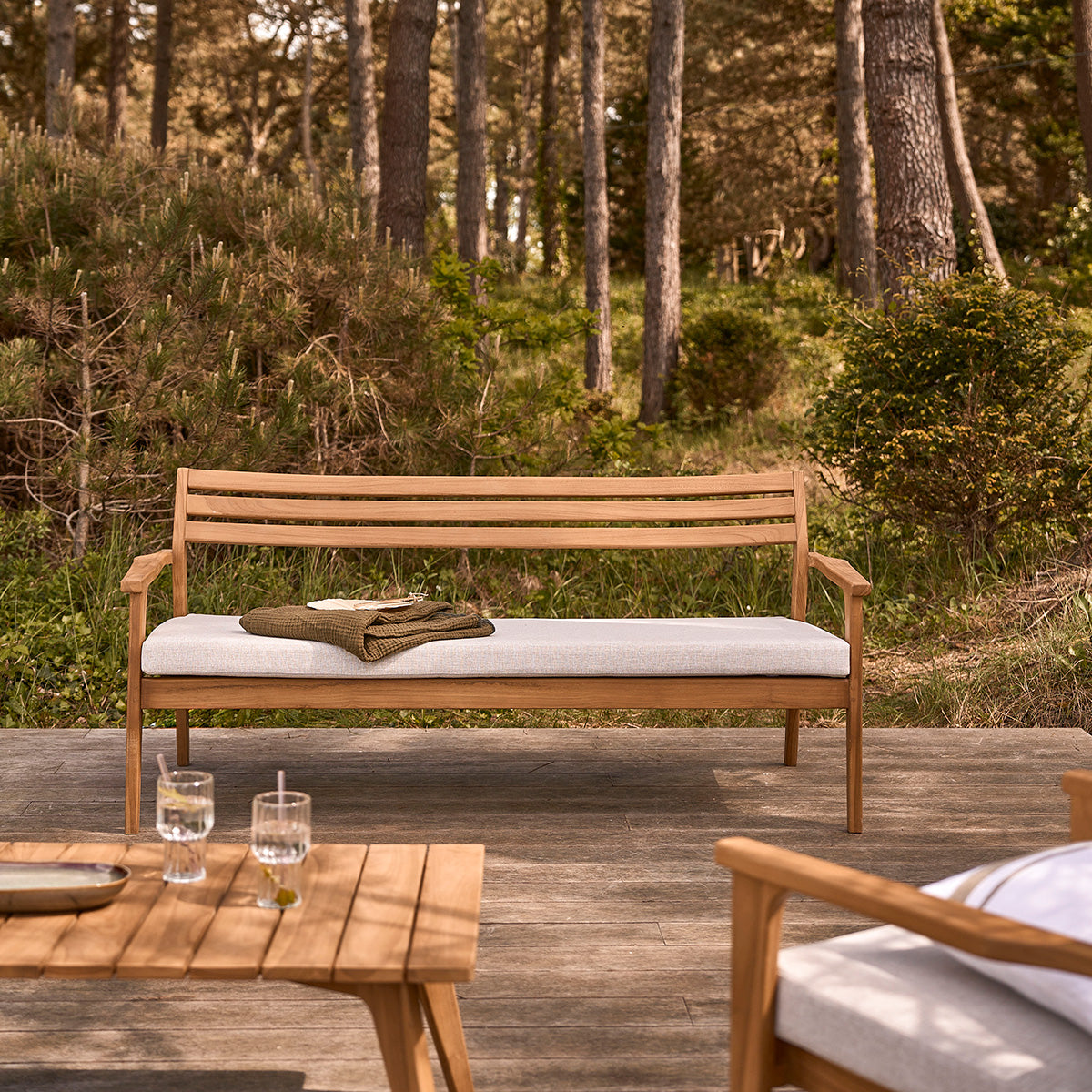 Berah Getah BARI canapé jardin teck 175 cm coussin grège