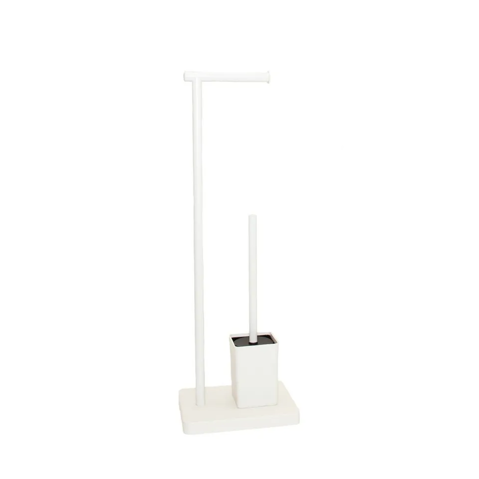 Andrea House Baño porte-papier WC avec brosse métal blanc