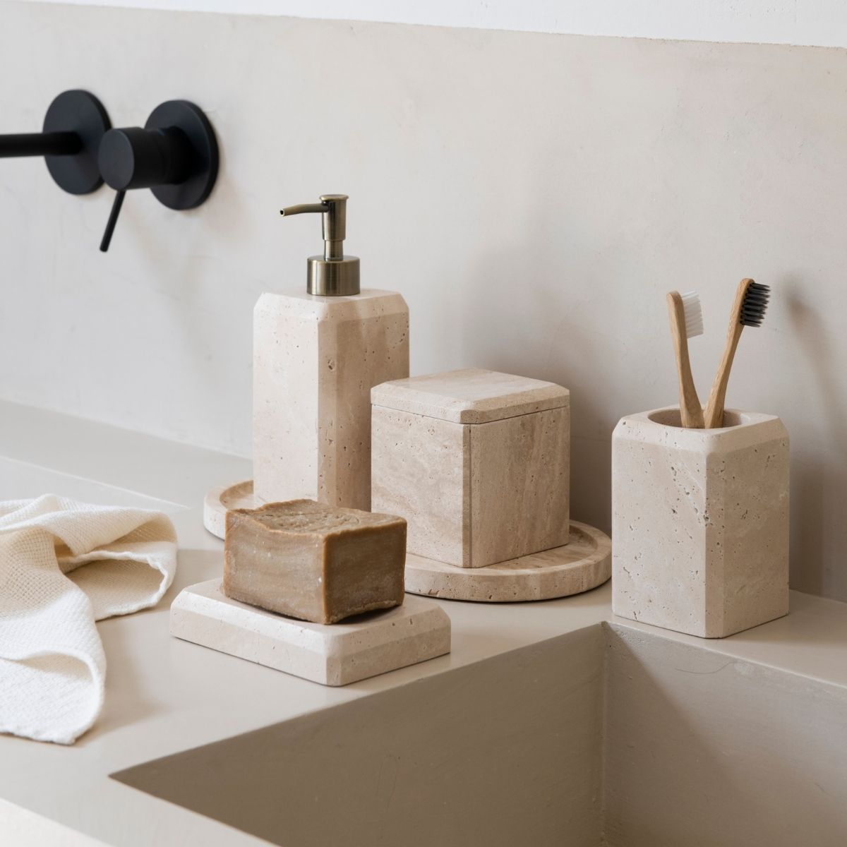 Andrea House Baño porte-brosses à dents marbre travertin