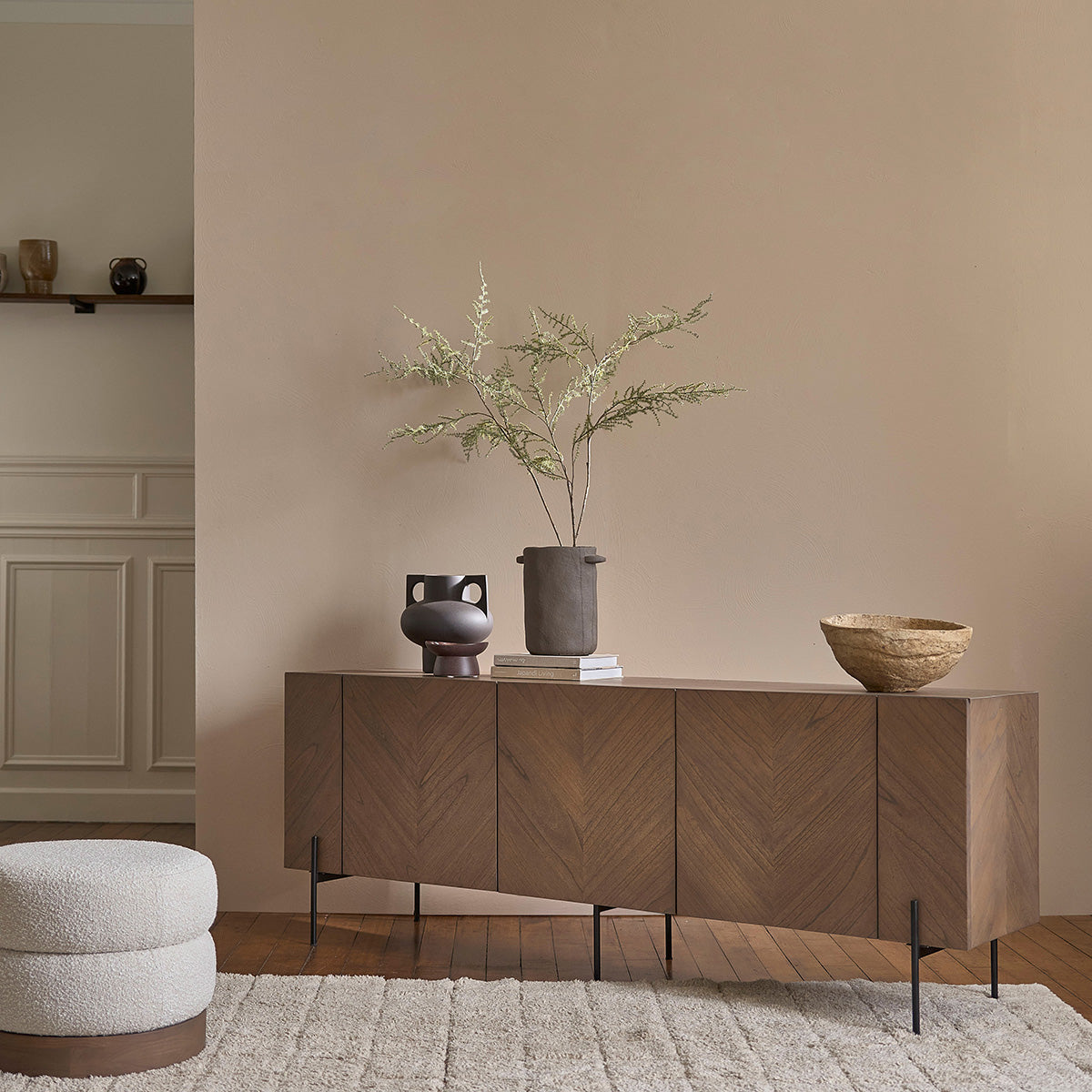 Berah Getah Calix buffet mindi métal noyer 200 cm 3 portes
