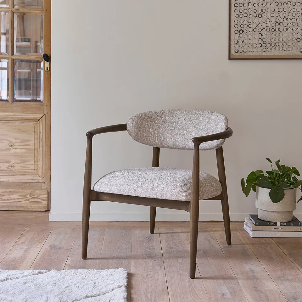 Berah Getah Côme fauteuil hêtre beige chiné tissu