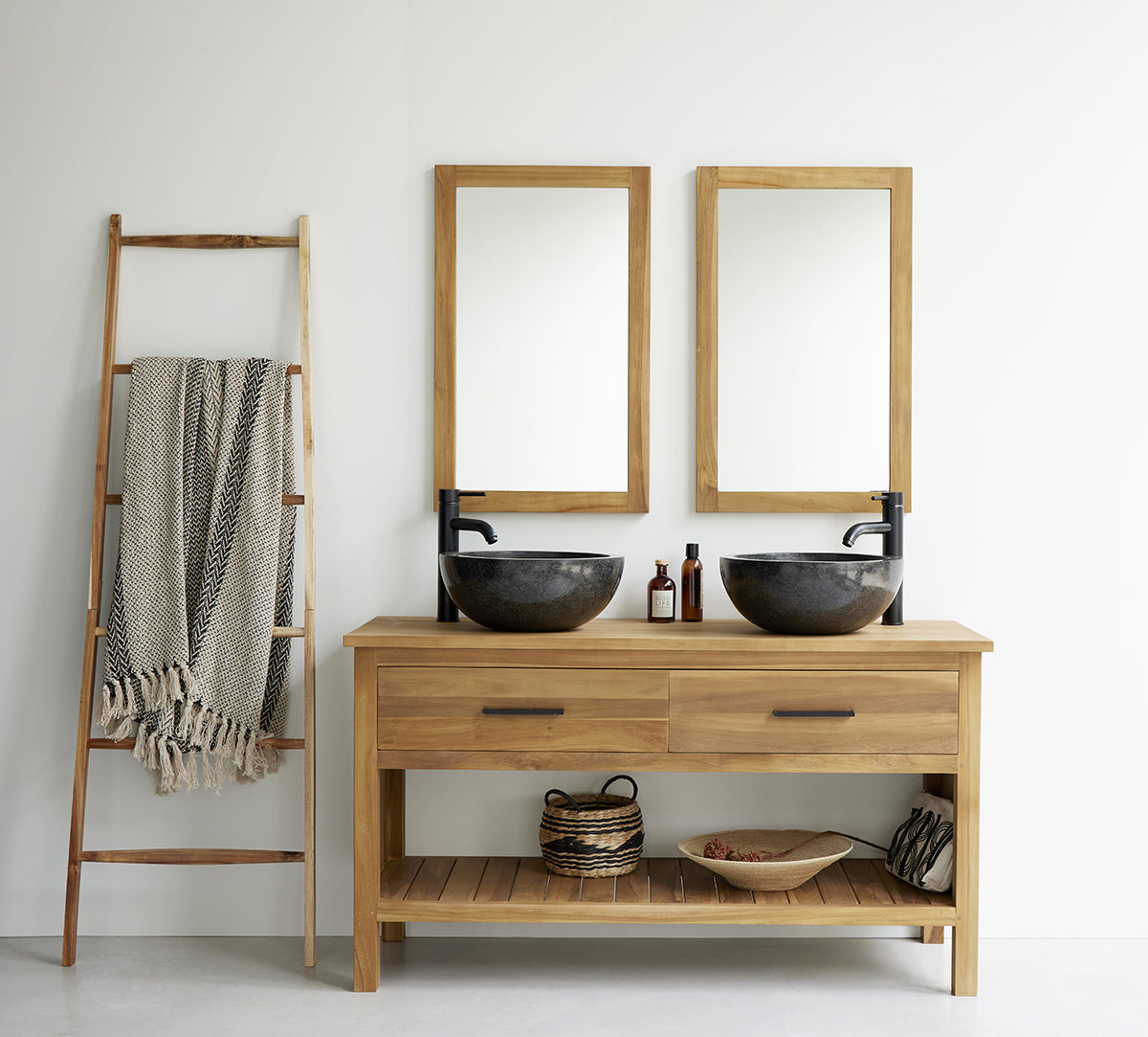 Berah Getah Miroir teck massif rectangulaire 80x50 cm naturel