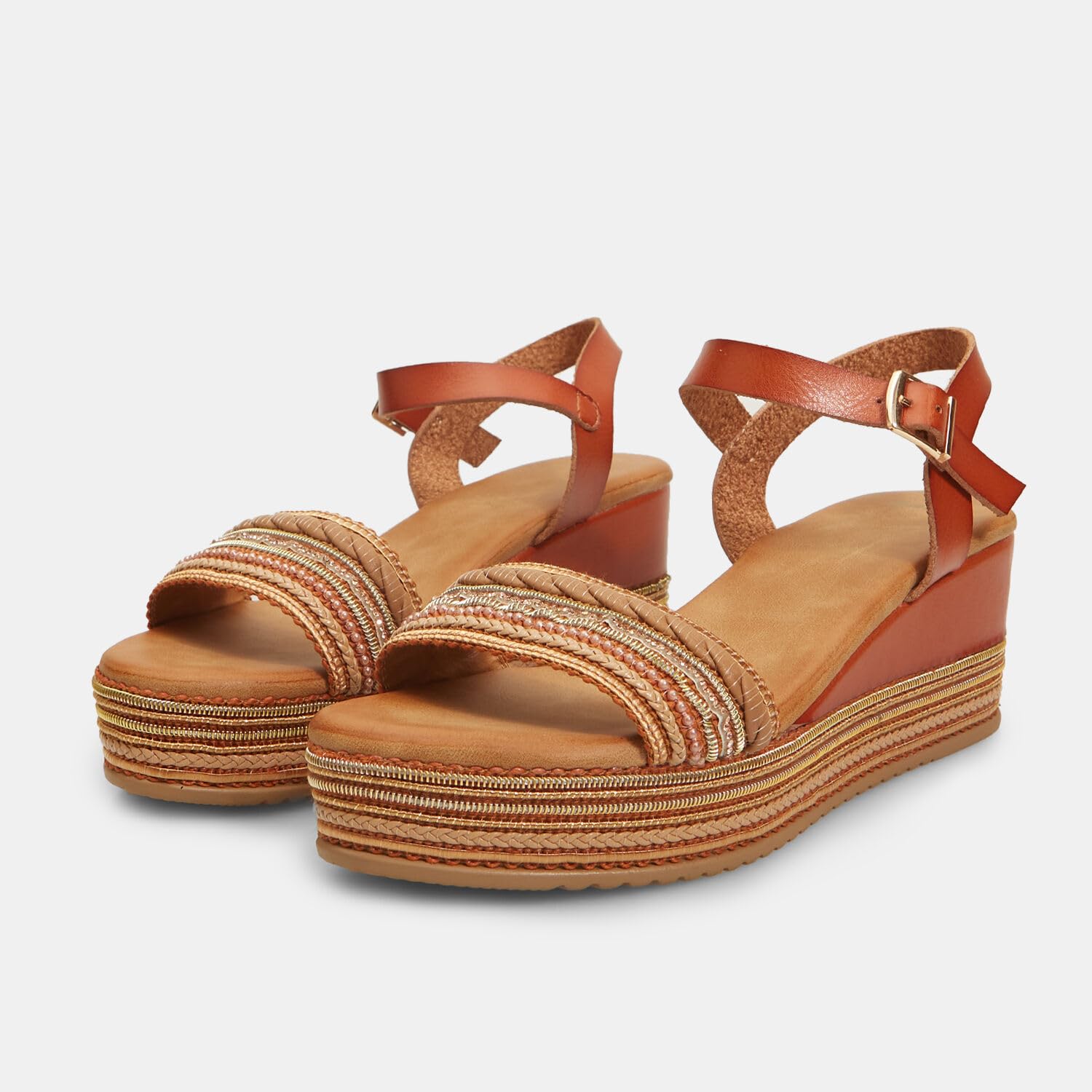 Bata Sandales femme compensées 6 cm corde strass