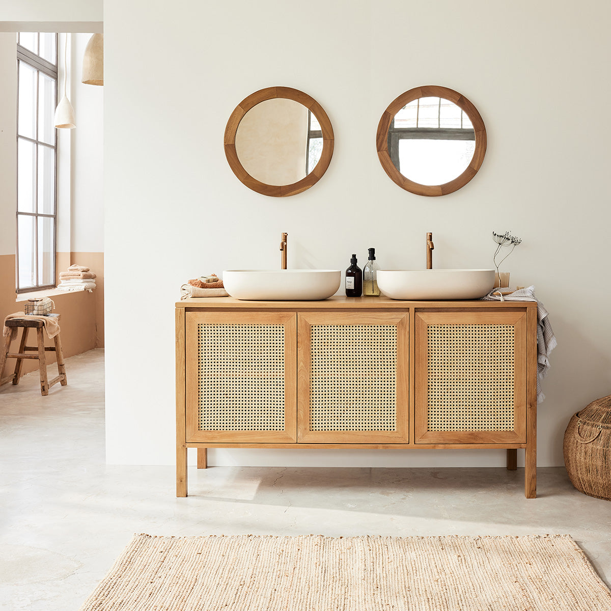 Berah Getah Eliott meuble vasque teck 145 cm cannage