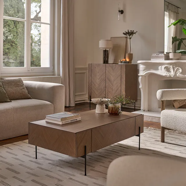 Berah Getah Calix table basse mindi métal 120 cm noyer