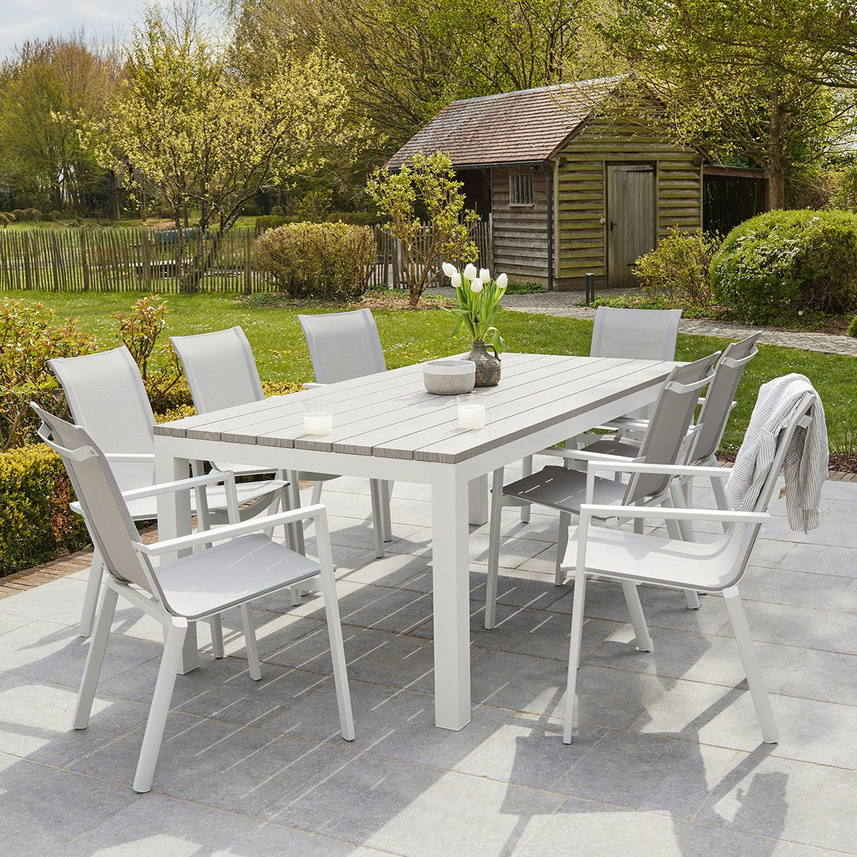 Berah Getah Tulum Fauteuil jardin alu blanc textilène gris