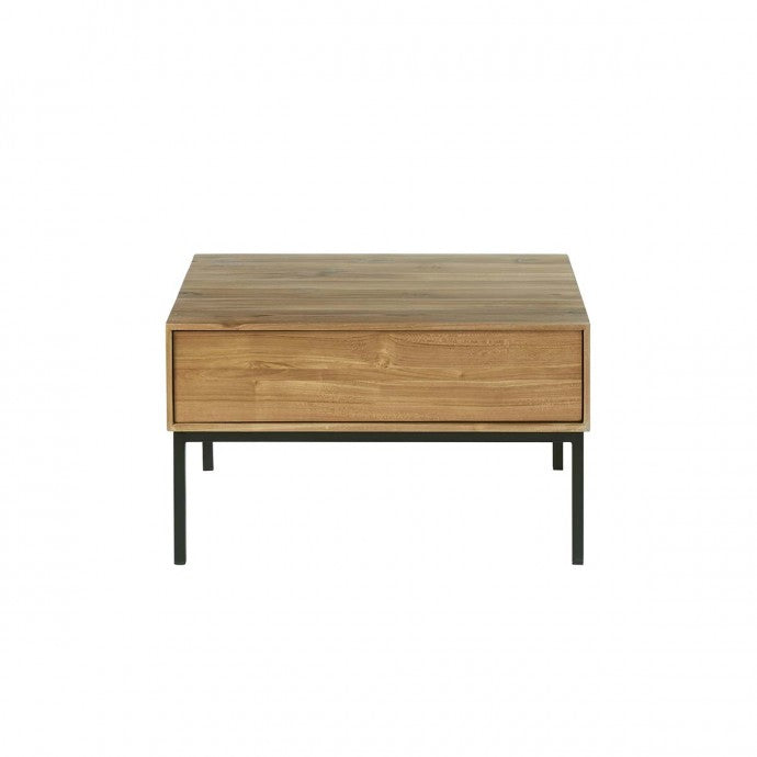 Berah Getah LINA Table basse teck métal 70 cm 2 tiroirs